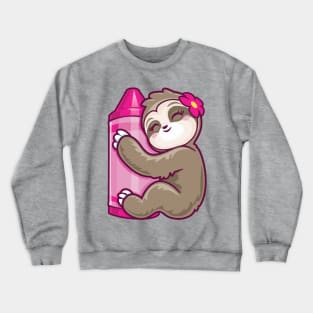 Pink Crayon Coloring Sloth Crewneck Sweatshirt